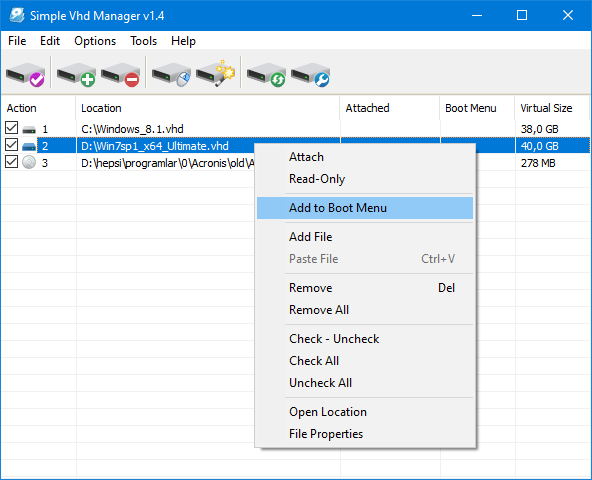 add a vhd to boot menu with Simple VHD manager 